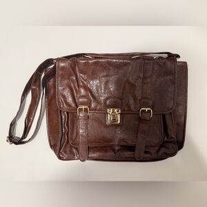 Brown Faux-Leather Work Bag with floral lining